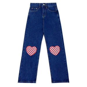 VILZSTUDIOS Checker heart pattern loose fit jeans by VILZSTUDIOS