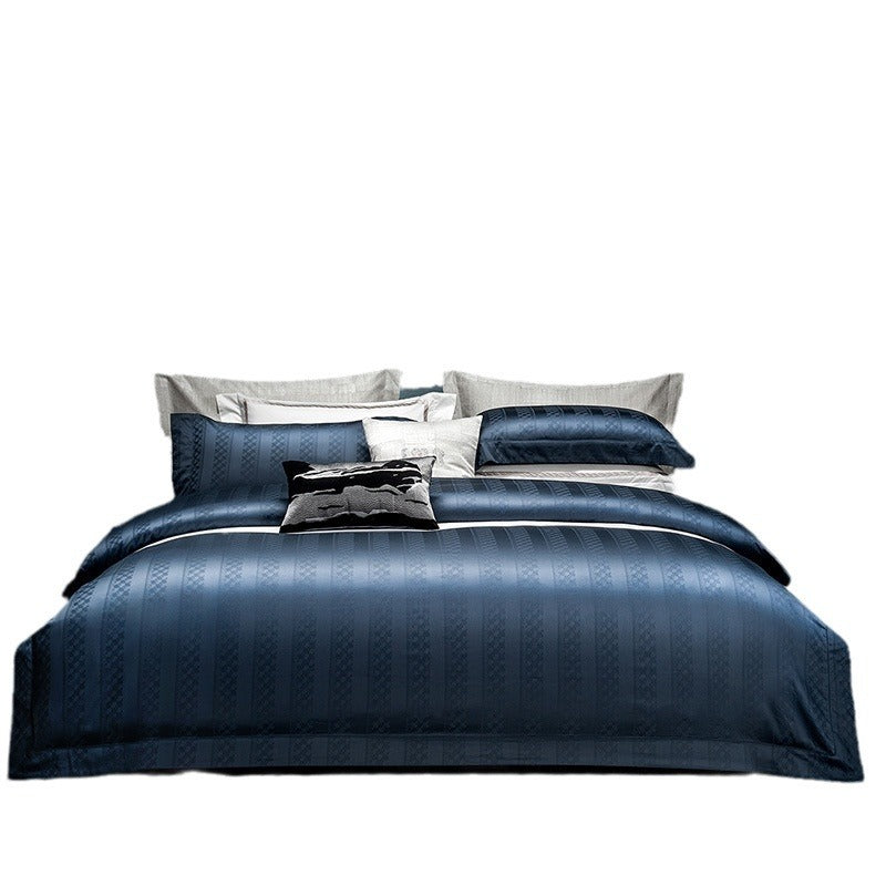 VILZSTUDIOS steel blue satin checkerboard stripe duvet cover set with wide flanged borders