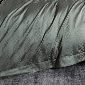 VILZSTUDIOS steel blue satin checkerboard stripe duvet cover set with wide flanged borders