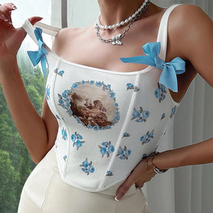 VILZSTUDIOS Stylish corset top with bow straps and cherub print