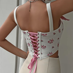 VILZSTUDIOS Stylish corset top with bow straps and cherub print