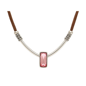 VILZSTUDIOS Stylish choker featuring pink glass pendant and silver-tone accents