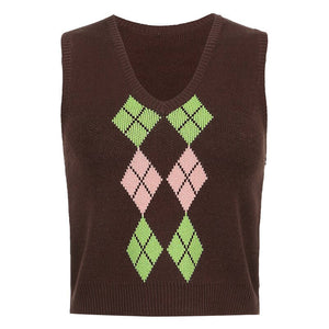 VILZSTUDIOS Chic sleeveless argyle vest by VILZSTUDIOS