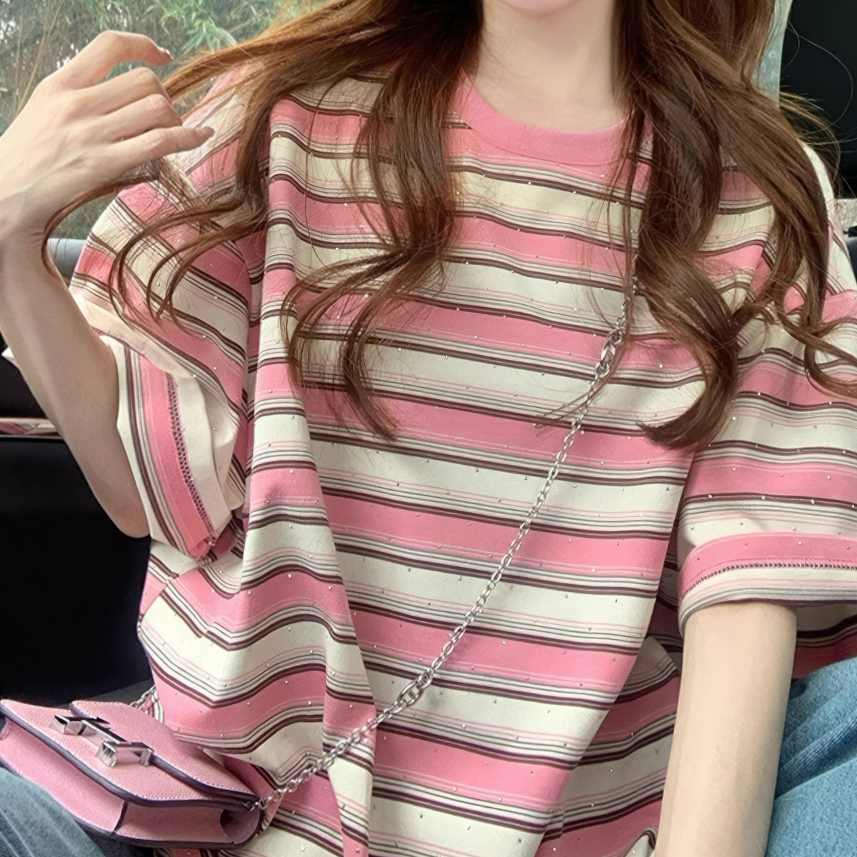 VILZSTUDIOS Chic striped oversized t-shirt for casual wear