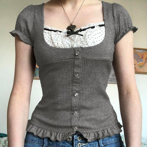 VILZSTUDIOS Chic Bow Accent Ribbed Top from VILZSTUDIOS