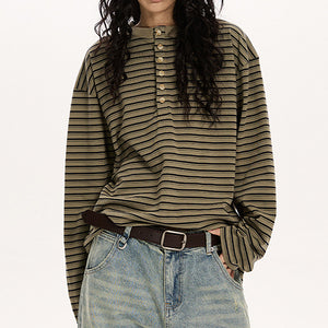 VILZSTUDIOS Stylish long sleeve button-up top with stripes
