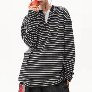 VILZSTUDIOS Stylish long sleeve button-up top with stripes