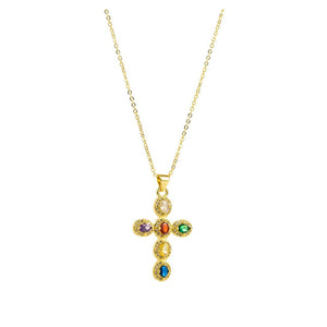 VILZSTUDIOS Chic cross pendant necklace with multicolor gemstones