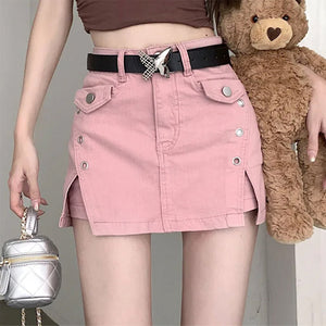 VILZSTUDIOS Chic denim skort with decorative butterfly belt