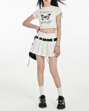 VILZSTUDIOS Stylish pleated mini skirt with dual-belt loops