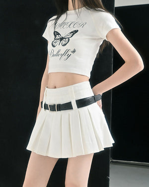 VILZSTUDIOS Stylish pleated mini skirt with dual-belt loops