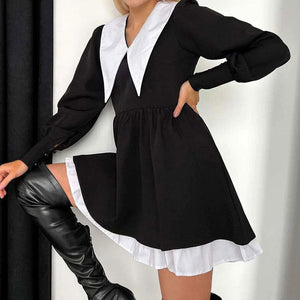 VILZSTUDIOS Stylish mini dress with contrast collar and long sleeves