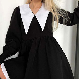 VILZSTUDIOS Stylish mini dress with contrast collar and long sleeves
