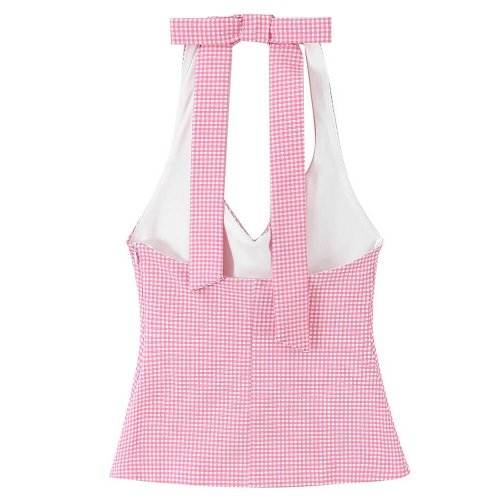 VILZSTUDIOS Stylish halter top with bow and gingham pattern