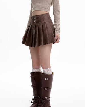 VILZSTUDIOS Stylish heart buckle high-waisted mini skirt