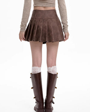 VILZSTUDIOS Stylish heart buckle high-waisted mini skirt