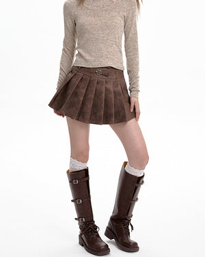 VILZSTUDIOS Stylish heart buckle high-waisted mini skirt