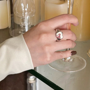 VILZSTUDIOS Elegant heart-shaped silver ring with bow and star details