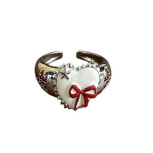 VILZSTUDIOS Elegant heart-shaped silver ring with bow and star details