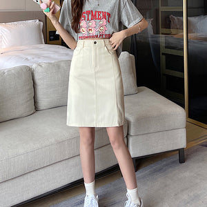 VILZSTUDIOS Chic high-waist denim skirt with front slit and pockets