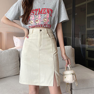 VILZSTUDIOS Chic high-waist denim skirt with front slit and pockets