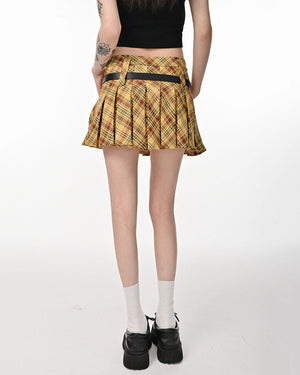 VILZSTUDIOS Stylish high-waisted plaid pleated skirt