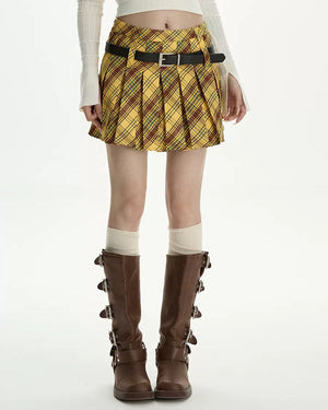 VILZSTUDIOS Stylish high-waisted plaid pleated skirt