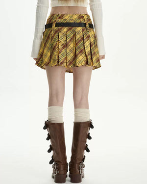 VILZSTUDIOS Stylish high-waisted plaid pleated skirt
