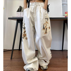 VILZSTUDIOS Stylish baggy jeans with lace detailing