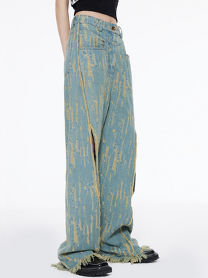 VILZSTUDIOS Light blue frayed wide jeans for stylish streetwear