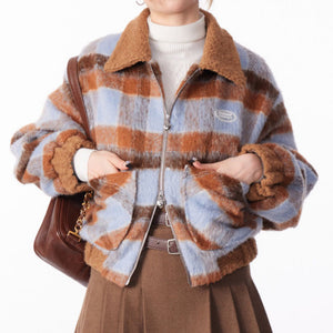 VILZSTUDIOS Cozy checkered jacket with zip-up front