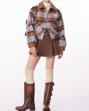 VILZSTUDIOS Cozy checkered jacket with zip-up front