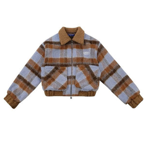 VILZSTUDIOS Cozy checkered jacket with zip-up front
