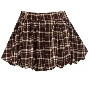 VILZSTUDIOS Chic plaid balloon mini skirt for women