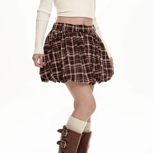 VILZSTUDIOS Chic plaid balloon mini skirt for women