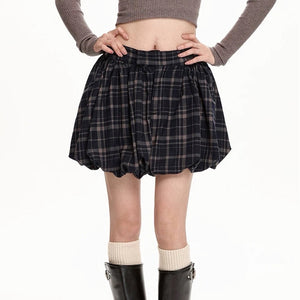 VILZSTUDIOS Chic plaid balloon mini skirt for women