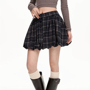 VILZSTUDIOS Chic plaid balloon mini skirt for women