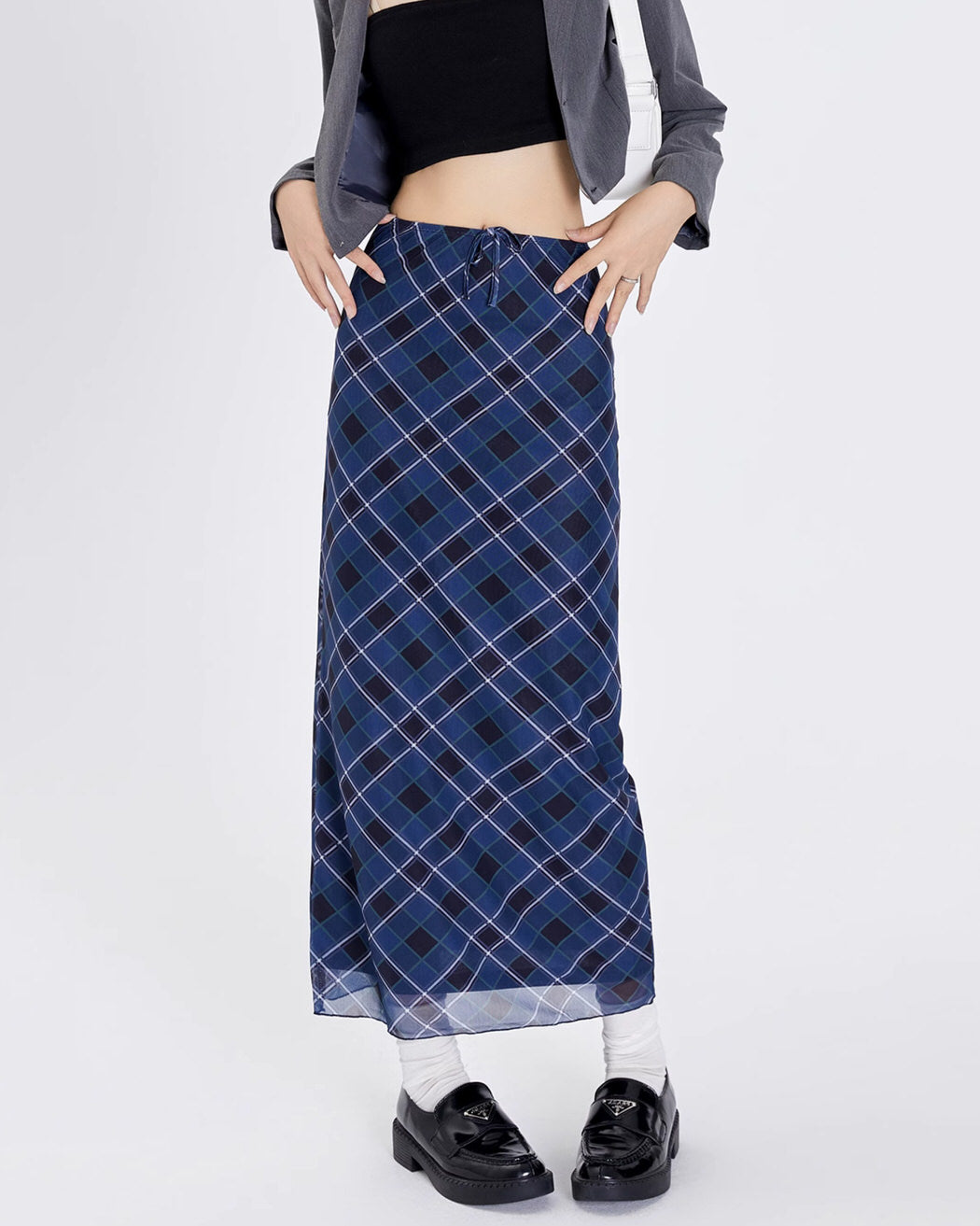 VILZSTUDIOS Plaid maxi skirt in blue