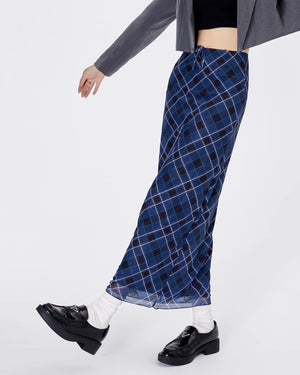 VILZSTUDIOS Plaid maxi skirt in blue