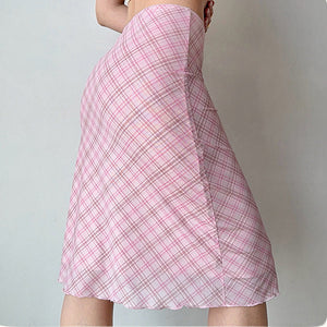 VILZSTUDIOS Stylish plaid mesh midi skirt