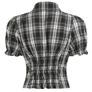 VILZSTUDIOS Plaid blouse with puff sleeves and button-up front