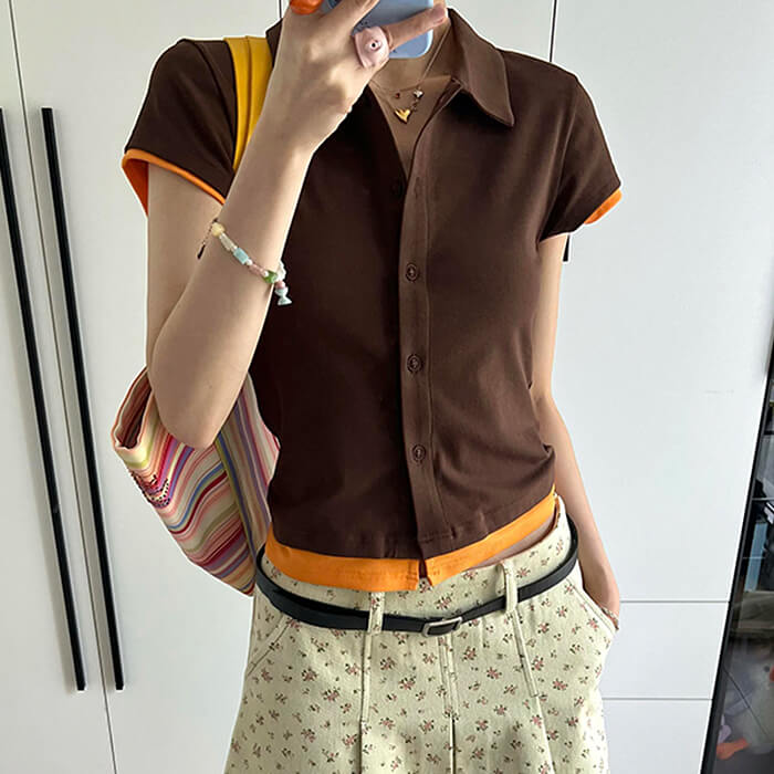 VILZSTUDIOS Chic retro button-up polo tee for stylish streetwear