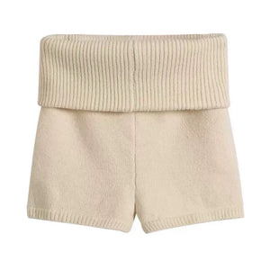 VILZSTUDIOS Stylish ribbed knit shorts with foldover waistband