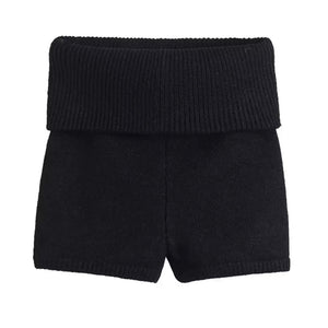 VILZSTUDIOS Stylish ribbed knit shorts with foldover waistband
