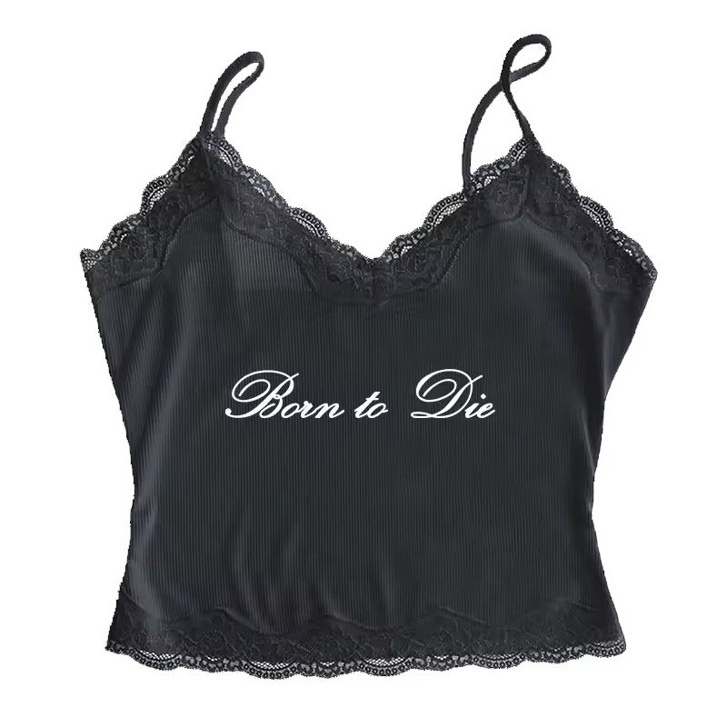 VILZSTUDIOS Stylish ribbed lace cami top for women's fashion