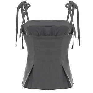 VILZSTUDIOS Stylish ruched bow tie top with lace details