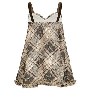 VILZSTUDIOS Plaid mini dress with ruffled lace trim and adjustable straps