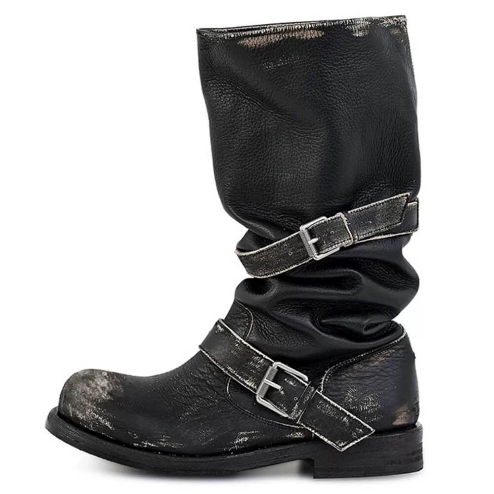 VILZSTUDIOS Chic slouch mid-calf buckle boots for trendy footwear