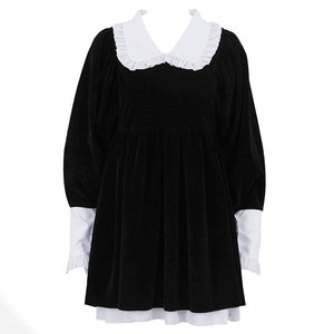 VILZSTUDIOS Chic velvet collar mini dress with puff sleeves