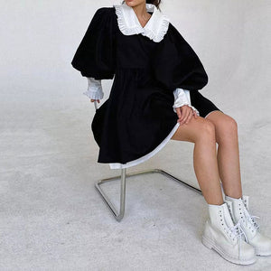 VILZSTUDIOS Chic velvet collar mini dress with puff sleeves